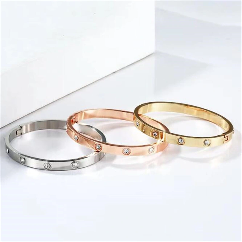 Jewelry 316 Stainless Steel Love Screwdriver Inlaid CZ Zircon Stone Bangle Bracelet Love Cross Design Bangles Bracelet