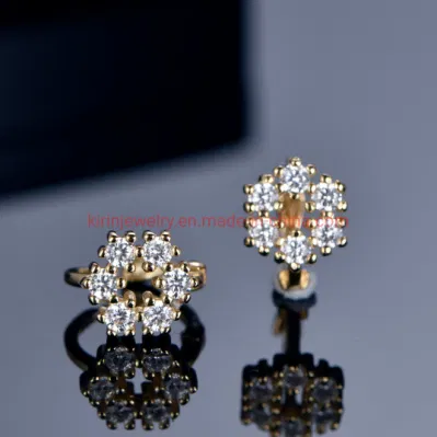 Модный дизайн, серьги-гвоздики в корейском стиле из цельного золота 18 карат, маленькие золотые серьги-кольца с серебряными бриллиантами